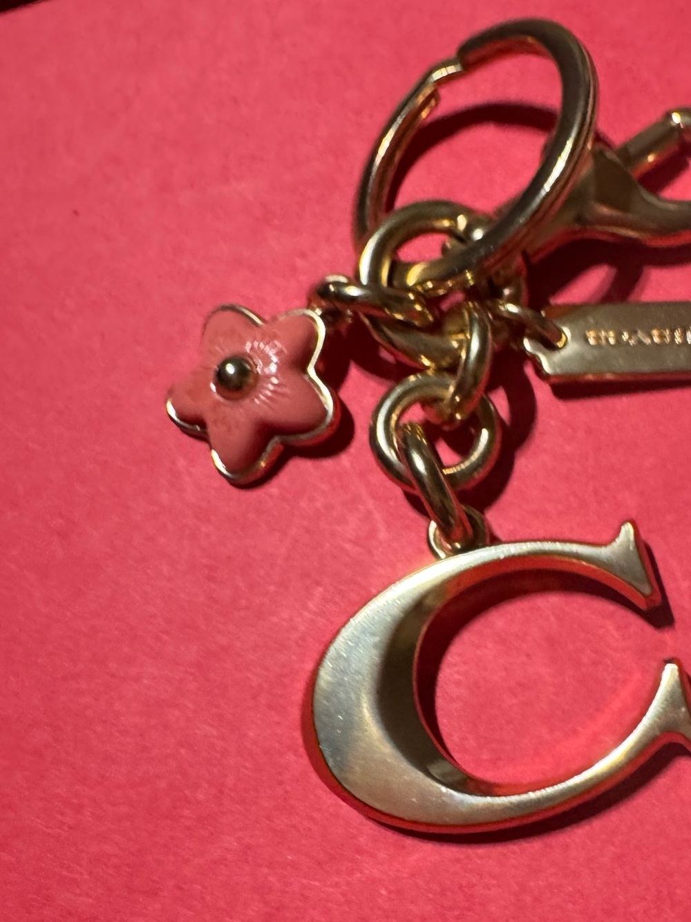Coach Tea Rose Gold-Tone Keyring Bag Charm - Picture 11 of 16